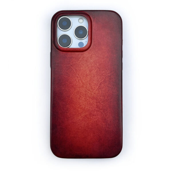 BridleBlack | Handmade Patina-Dyed iPhone Leather Case with MagSafe ( Red Patina )