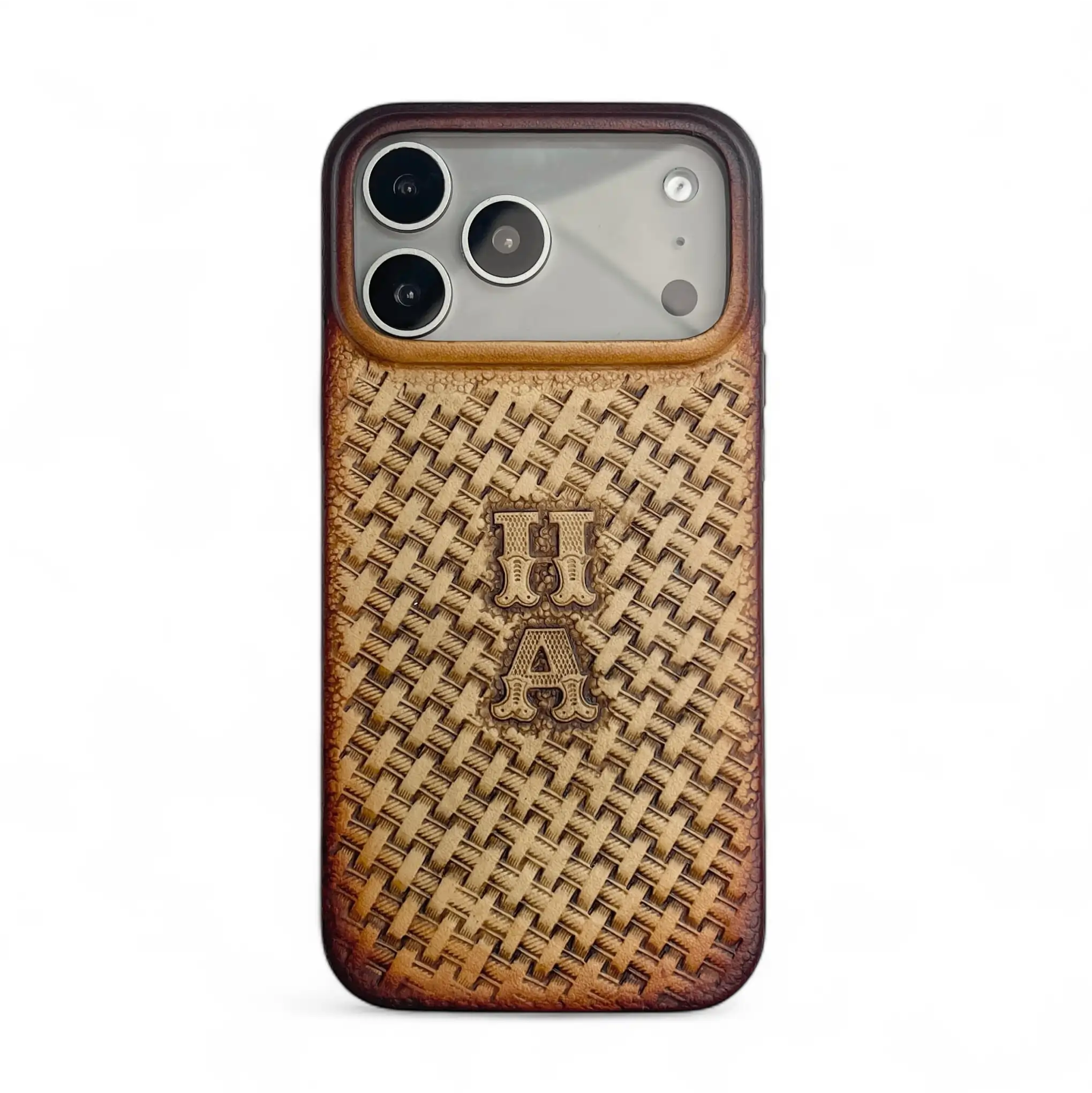 BridleBlack Handcrafted iPhone Leather Case Carving – Personalized Basket Weave Design