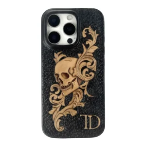 Handmade iPhone leather case with MagSafe, crafted from genuine leather.